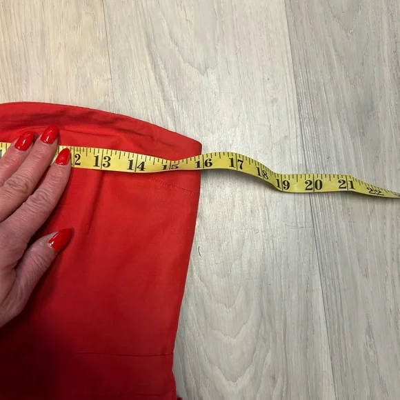 J Crew Dress Red Strapless Midi Silk Cotton Blend Flounce Hem  Sz 2 Party Spring - Picture 10 of 12